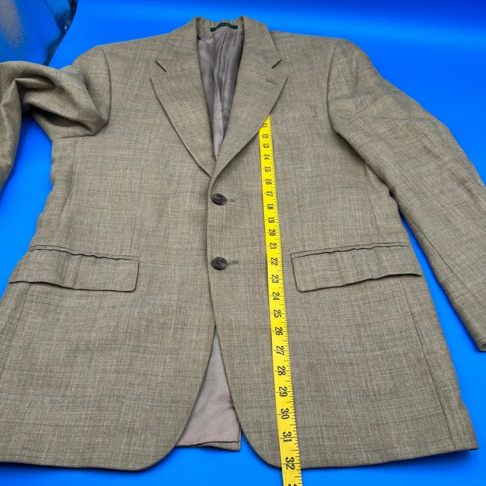 Lauren Ralph Lauren Mens‎ Tan Plaid Wool Blend Sport Coat Blazer Jacket